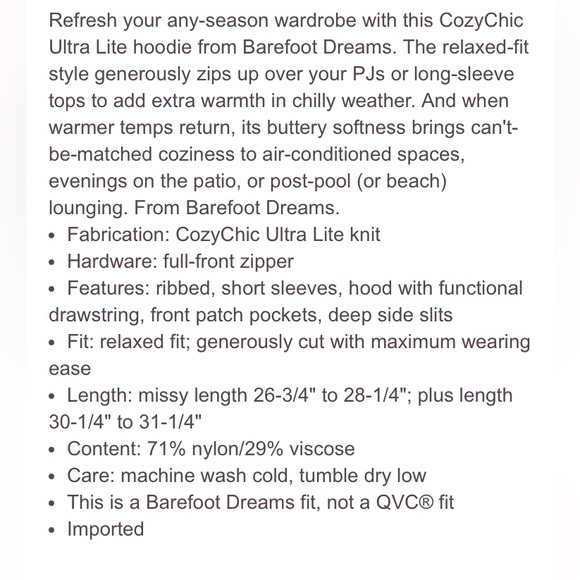 Barefoot Dreams Cozychic ultra light short sleeve zip up hoodie
Size L/XL. NWT - Picture 2 of 11